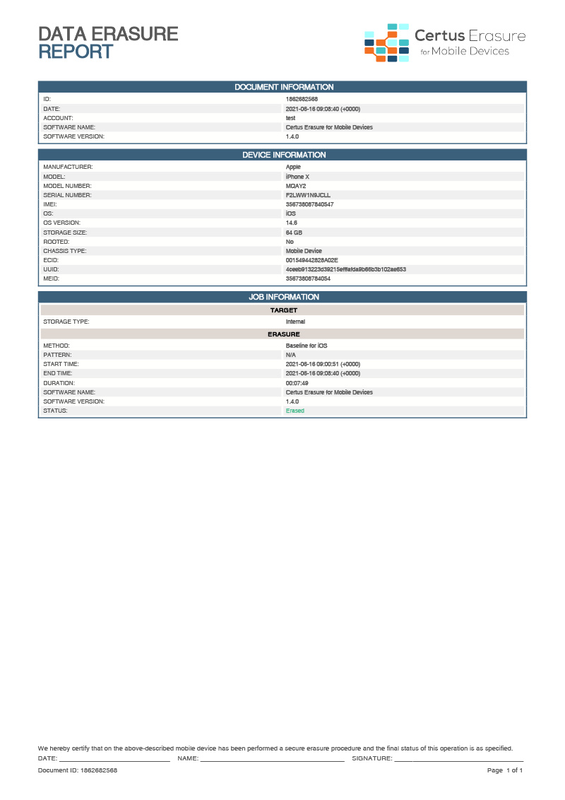 Erasure Report Mobile Device EN