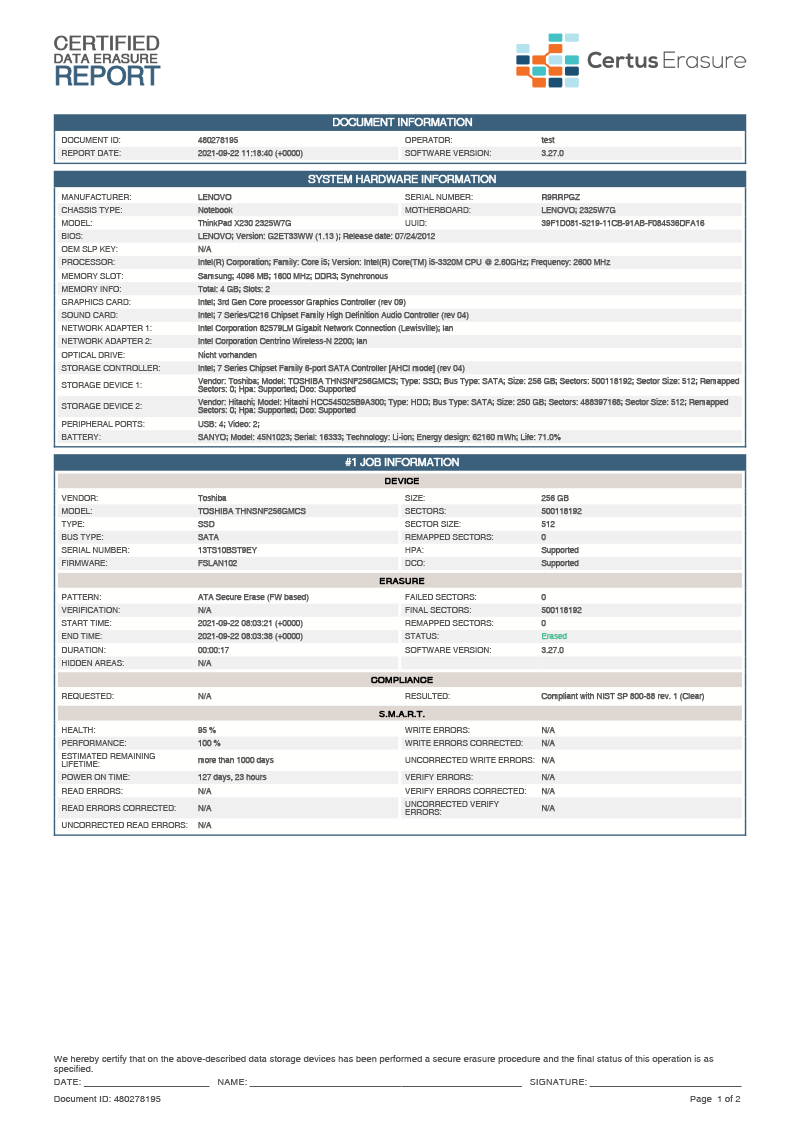 Erasure Report Single Asset EN 1