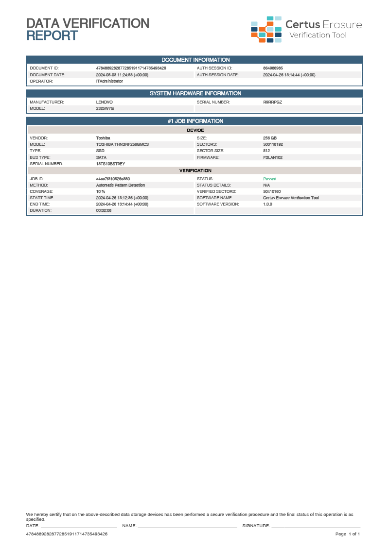 Verification report